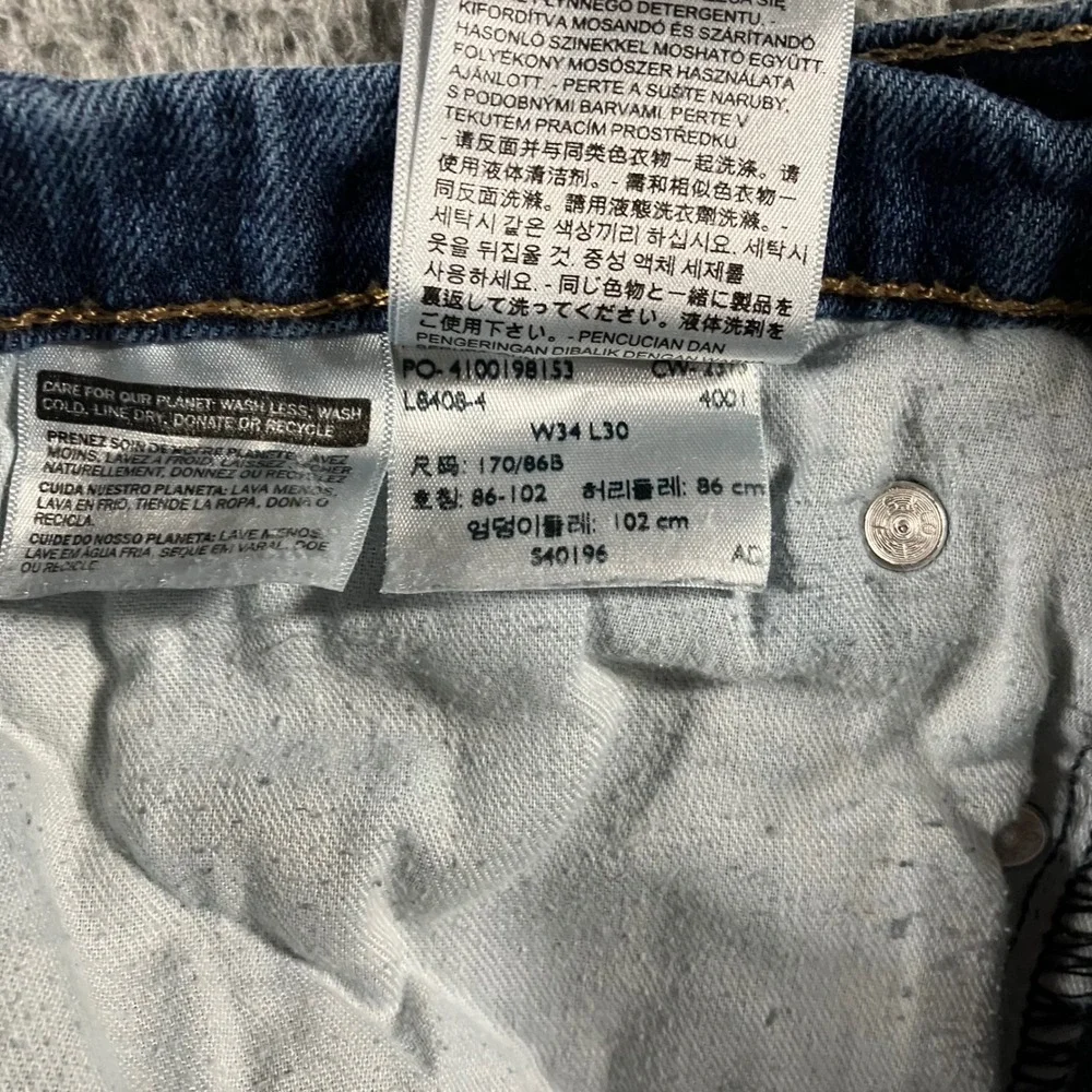 Levi 514 Straight Fit Jeans Mens 34x30 Blue Grunge Distressed Dark Wash Utility